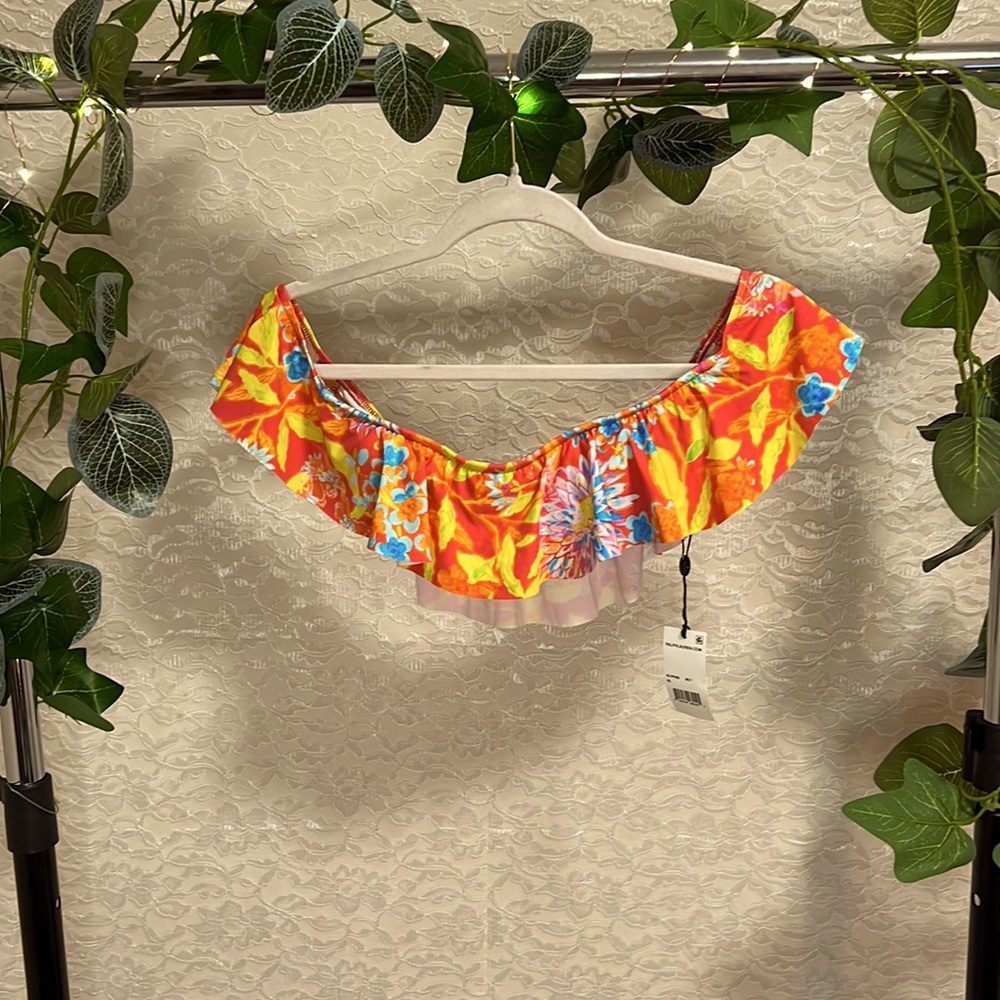 Ralph Lauren Mumbai Floral Bandeau Bikini Top, Orange/Multi-Color. Women’s XS